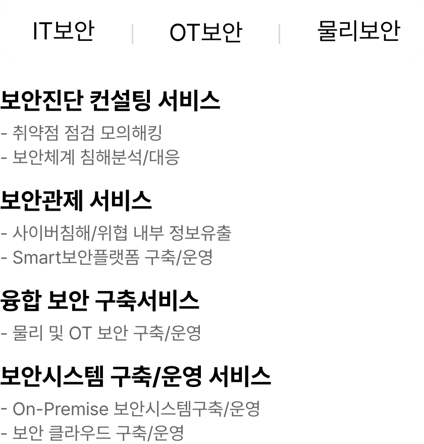 IT보안, OT보안, 물리보안(다음 내용 참조)