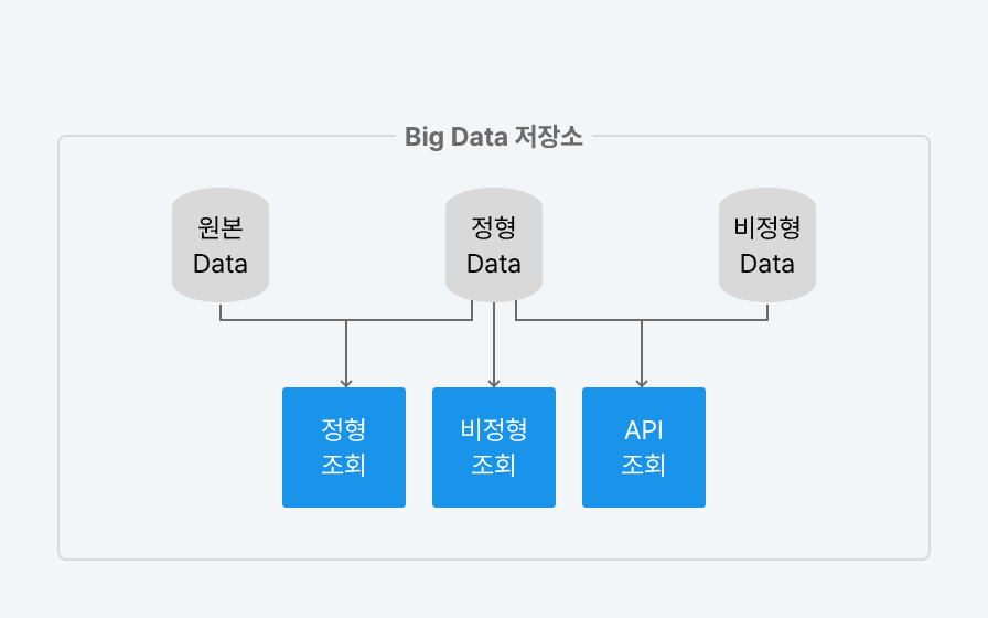 데이터 저장(Big Data Platform) : 원본/정형 Data = 정형조회, 원본/정형/비정형 Data = 비정형조회, 정형/비정형 Data = API조회